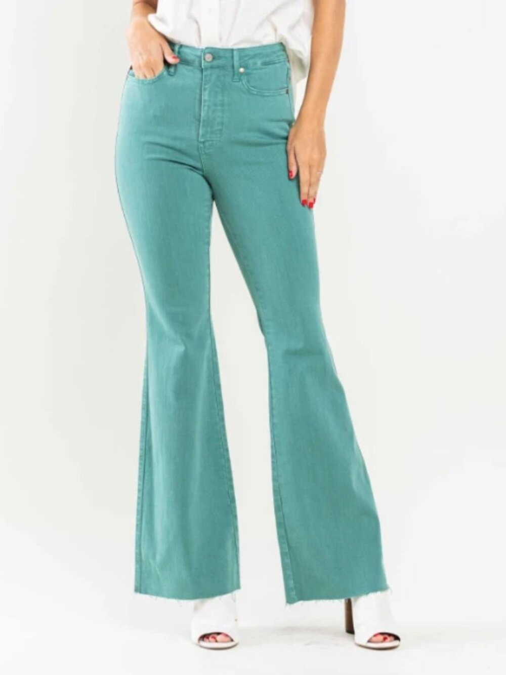 Judy Blue Topaz Green High Rise Tummy Control Stretch Flare Leg Jeans size 15/32
